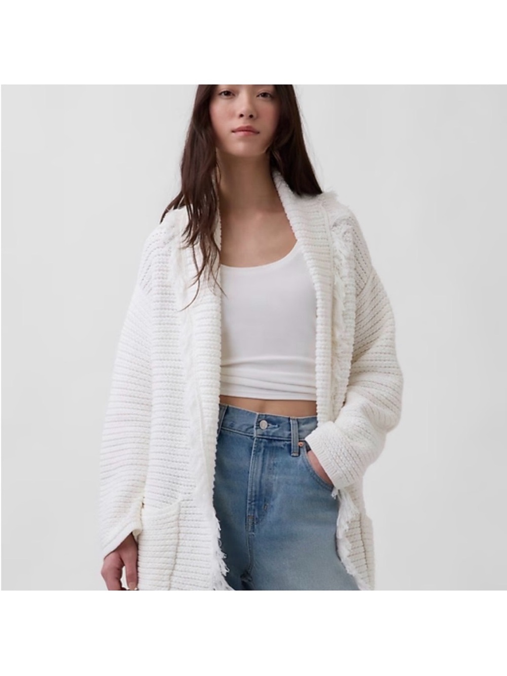 GAP Cozy White Open-Front Women’s Cardigan Sweater